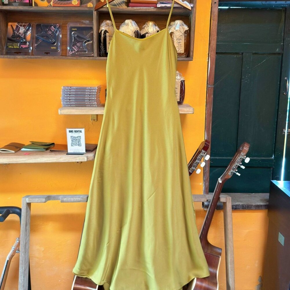 Olive Gold Satin Slip Dress Adjustable Straps